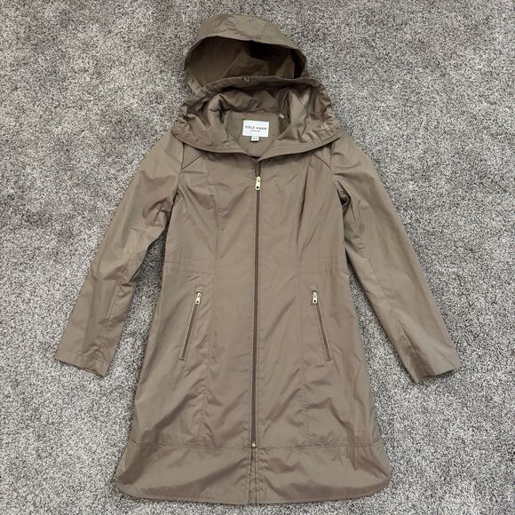 Cole Haan Hooded Rain Jacket Coat Champagne Iridescent Full Zip Women’s Size XS - Picture 3 of 16